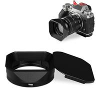 Haoge Square Metal Lens Hood for Fujifilm XF18-55mm F2.8-4.0 R LM OIS &Fujinon XF 14mm F2.8 R lens with a Hood Cap on XT5 X-T4 XT50 XH2 Camera