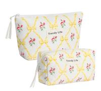 HAOGUAGUA 2 Pieces Makeup Bag, Small Large Quilted Cosmetic Bag, Travel Floral Make Up Toiletry Organizer Bag for Women Girls, 2PCS STYLE A-6, Floral Make Up Bag