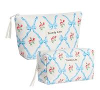 HAOGUAGUA 2 Pieces Makeup Bag, Small Large Quilted Cosmetic Bag, Travel Floral Make Up Toiletry Organizer Bag for Women Girls, 2PCS STYLE A-3, Floral Make Up Bag