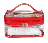 HAOGUAGUA Double Layer Clear Cosmetic Bag Makeup Bag, Waterproof Travel Toiletry Bag, Transparent PVC Pouch Organizer, Red, Double Layer Clear Cosmetic Bag