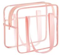 HAOGUAGUA Extra Large Clear Cosmetic Makeup Bag, Transparent PVC Tote Shoulder Bag Stadium Approved, Waterproof Clear Toiletry Carry Pouch Makeup Artist Bag Diaper Bag, Pink, Extra Large Clear