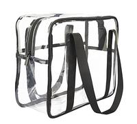 HAOGUAGUA Extra Large Clear Cosmetic Makeup Bag, Transparent PVC Tote Shoulder Bag Stadium Approved, Waterproof Clear Toiletry Carry Pouch Makeup Artist Bag Diaper Bag, Black, Extra Large Clear