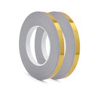 Haohai 2 Roll 10mm x 50m Metalized Polyester Mylar Film, Graphic Art Mirror Tape, Foil Line Adhesive Tape for Wall, Floor, Tile, Gifts Wrapping (Gold)
