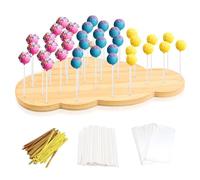 Haohai Cake Pop Stand, 36 Holes Cake Pop Holder Stand, Bamboo Cake Pop Stands for Dessert Table, Lollipop Holder for Parties, Weddings, Cake Pop Set Include 90pcs Cake Pop Sticks and Wrappers