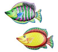 Haohai Metal Tropical Fish Art, 2pcs - Ocean Themed Wall Sculptures (Green, Yellow)