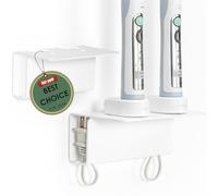 HaoHaio Modern Acrylic Wall Mounted Electric Toothbrush Holder with Hidden Cable Management - Space-Saving Bathroom Organizer for Shower-Safe, Waterproof Adhesive Mount No Drill-White