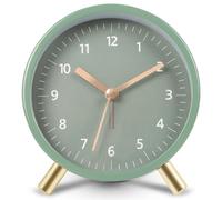 HaoHanEup Analog Alarm Clock, Silent Non Ticking Alarm Clocks with Light, Battery Operated, Classic Simple Round Alarm Clocks Bedside, Fashionable Metal Alarm Clock for Bedroom, 10cm (Green)