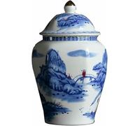 haohang Hexagonal Ceramic Ginger Jar With Lid, Blue And White Chinese Porcelain Tea Canister, Floral Temple Jar Vase For Home Decor, Retro Oriental Office & Table Centerpiece(B)