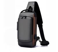 haohang Men's Sling Bag with USB Charging Port, Anti-Theft Crossbody Bag Waterproof Chest Pack, Sport Shoulder Backpack(Gray+gold)