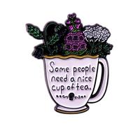 haohaoyu Some People Need A Nice Cup Of Tea Brooch Cartoon Flowers Teacup Enamel Pins for Backpack Bag Clothing Accessories Badges Jewelry Gift, White