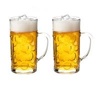 HAOHEJIA Plastic Pint Glasses Set of 2, 1.25L Dimpled Beer Mug Stein, Reusable Beer Tankards with Handle for Club, Bar & Party
