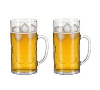 HAOHEJIA Plastic Pint Glasses Set of 2, 1L Dimpled Beer Mug Stein, Reusable Beer Tankards with Handle for Club, Bar & Party
