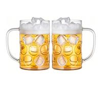 HAOHEJIA Plastic Pint Glasses Set of 2, 500ml Dimpled Beer Mug Stein, Reusable Beer Tankards with Handle for Club, Bar & Party