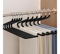 HAOHEJIA Trouser Hangers Space Saving, 10 Pack Trousers Hangers Black for Wardrobe, Heavy Duty Non-Slip Open Ended Trousers Pants Jeans Hanger for Women Men