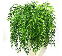 HAOHIZE Artificial Hanging Plants, Faux Greenery Artificial Weeping Willow Plastic Ivy Leaves Fake Vines Willow Stems for Indoor Outdoor Garden Wedding Party Home Office Decor