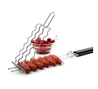 HAOHIZE Barbecue Grilling Basket, 6 Hot Dogs Metal Barbecue Sausage Rack Grill Mesh Clip Holder Picnic Kitchen Tools BBQ Basket for 6 Sausage Links