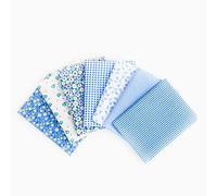 HAOHIZE Blue Cotton Fabric, 7Pcs 25cm Squares Sewing Material Quilting Accessories DIY Making Supplies Patchwork Fabric Fat Quarters Fabric Bundles for Cushions Floral Polka Dot Gingham Fabric