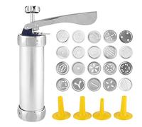 HAOHIZE Cookie Press Gun Set, Aluminum Alloy Cookies Press Maker Kit Biscuits Maker Press Machine Bakeware with 20 Cookies 4 Nozzles Silver
