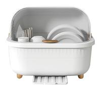 HAOHIZE Dish Drying Rack With Lid Cover, Dish Rack With Cover Plastic Dish Drying Box Multifunctional Space Saving Dish Drainerwith Lid Cover for Kitchen Accessories (Blanco Grande)