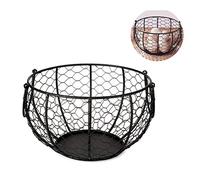 HAOHIZE Egg Holder Storage Basket, Small Round Metal Fresh Egg Collecting Basket for Kitchen Worktops Farmhouse Wire Egg Basket Potato Container Garlic Basket Fruit Basket Vintage, Black, 20 x 12cm