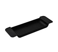HAOHIZE Expandable Drain Bath Shelf Caddy Tray, Bathtub Tray Stable Placement Expandable Plastic Material Draining Design Bath Caddy Tub Table for Bathroom (Black)