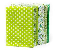 HAOHIZE Green Cotton Fabric, 7Pcs 25cm Squares Sewing Material Quilting Accessories DIY Making Supplies Patchwork Fabric Fat Quarters Fabric Bundles for Cushions Floral Polka Dot Gingham Fabric