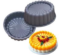 HAOHIZE Round Cake Pan, 7in Sunflower Shape Silicone Baking Pan Reusable Round Cake Bread Pie Flan Tart Pan Baking Trays for Cheese Cake, Chocolate Cake, Rainbow Cakes, Strawberry Short (Gray)