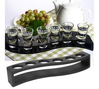 HAOHIZE Shot Glasses Cocktail Holder, Shot Glass Holder 6 Holes Wooden Drinks Paddle Black Serving Tray Shot Glass Tray Organizer Drinks Serving Board Organizer (Black S6 Hole)