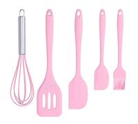 HAOHIZE Silicone Kitchen Cooking Utensils Set, Heat Resistant Nonstick Silicone Spatula Set Include Egg Beater, Drain Shovel, Large Spatula, Small Spatula, Brush Pink Green (Pink)