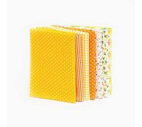 HAOHIZE Yellow Cotton Fabric, 7pcs 25cm Squares, Sewing Material, Quilting Accessories, DIY Making Supplies, Patchwork Fabric, Fat Quarters, Floral, Polka Dot, Gingham