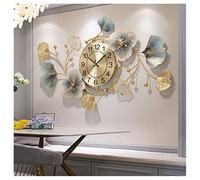 HAOHM Large Silent Modern Decorative Wall Clock,Elegant Wrought Iron Wall Clocks Ginkgo Leaf Mute Wall Quartz Clock for Living Room Bedroom Hotel Porch (83 * 48cm)