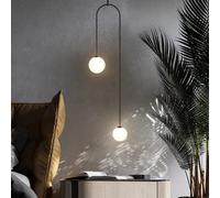 HAOJIazx 2-Light U-Shaped Pendant Light, Modern Black Glass Globe Hanging Ceiling Light Fixtures for Bedroom, Living Room, Kitchen