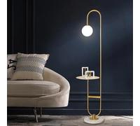HAOJIazx 60" Modern Arc Floor Lamp with Shelf, Gold Standing Lamp with Glass Shade & Marble Base É