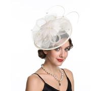 Haojing Sinamay Flower Feather Headband Fascinator Wedding Headwear Ladies Race Royal Ascot Pillbox Wedding Cocktail Tea Party Derby Hat for Women