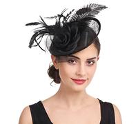 Haojing Sinamay Flower Feather Headband Fascinator Wedding Headwear Ladies Race Royal Ascot Pillbox Wedding Cocktail Tea Party Derby Hat for Women