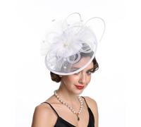 Haojing Sinamay Flower Feather Headband Fascinator Wedding Headwear Ladies Race Royal Ascot Pillbox Wedding Cocktail Tea Party Derby Hat for Women