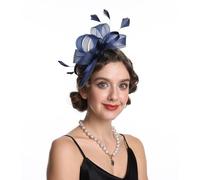 Haojing Sinamay Flower Feather Headband Fascinator Wedding Headwear Ladies Race Royal Ascot Pillbox Wedding Cocktail Tea Party Derby Hat for Women