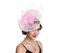 Haojing Sinamay Flower Feather Headband Fascinator Wedding Headwear Ladies Race Royal Ascot Pillbox Wedding Cocktail Tea Party Derby Hat for Women