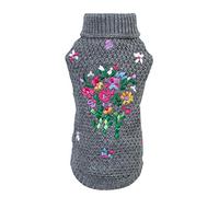 Haokaini Dogs Cats Sweaters Warm Knit Jumper Pets Floral Vests Sweatshirts Clothes Puppy Knitted Crochet Coat Winter Outwears for Small Medium Dogs(Grey,L)