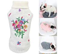 Haokaini Dogs Cats Sweaters Warm Knit Jumper Pets Floral Vests Sweatshirts Clothes Puppy Knitted Crochet Coat Winter Outwears for Small Medium Dogs(Beige,XL)