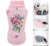 Haokaini Dogs Cats Sweaters Warm Knit Jumper Pets Floral Vests Sweatshirts Clothes Puppy Knitted Crochet Coat Winter Outwears for Small Medium Dogs(Pink,S)