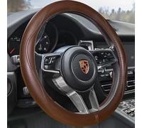 HAOKAY Best Genuine Leather Steering Wheel Cover Men Women, Black Car Steering Wheel Protector Universal 14.5-15 inch