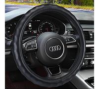 Haokay Heavy Duty Pure Cowhide Steering Wheel Cover, Genuine Leather Steering Cover Black Leather Steering Wheel Cover with 15 Inches Universal Fit