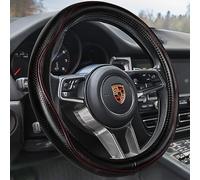 HAOKAY Top Grade Black Genuine Leather Steering Wheel Cover Men Women, Luxury Steering Wheel Cover for Cars, SUVS and Trucks, Universal 14.5-15 inch