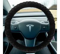 Haokay Winter Fluffy Steering Wheel Cover for Tesla Model Y/3 2016-2025 2026 Highland/Juniper, Black,14 Inch Small Sized, Comfy Soft Short Plush, Non-Slip, Breathable