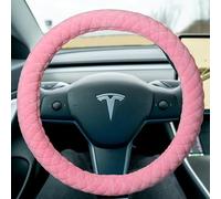 Haokay Winter Fluffy Steering Wheel Cover for Tesla Model Y/3 2016-2025 2026 Highland/Juniper, Black,14 Inch Small Sized, Comfy Soft Short Plush, Non-Slip, Breathable