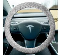Haokay Winter Fluffy Steering Wheel Cover for Tesla Model Y/3 2016-2025 2026 Highland/Juniper, Black,14 Inch Small Sized, Comfy Soft Short Plush, Non-Slip, Breathable