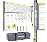 Haokelball Outdoor Badminton Net Set with Anti-Sag Winch System - 20ft Badminton Net, 4 Rackets, 3 Shuttlecocks & Carry Bag, Badminton Set for Backyard, Grass, Beach, Holiday Games