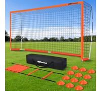 Haokelball Portable Soccer Goal for Backyard, 12x6 FT Soccer Net with Metal Post for Adult Youth Practice, Outdoor Training Equipment with Agility Ladder, Cones, Ground Stakes and Carry Bag (Orange)