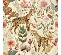 HAOKHOME Forest Wallpaper Self Adhesive Floral Jungle Leopard Animal Tropical Rmovable Stick on Contact Paper for Bathroom Living Room Beige/Brown/Pink 3m x 44.5cm